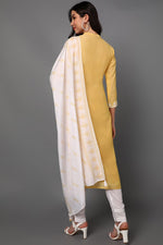 Thumbnail for Ahika Yellow Poly Silk Ethnic Motifs Straight Suit Set - Distacart