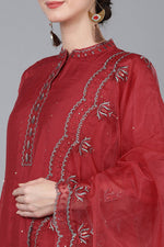 Thumbnail for Ahika Red Poly Silk Sequin Embroidery Straight Suit Set