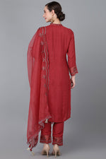 Thumbnail for Ahika Red Poly Silk Sequin Embroidery Straight Suit Set