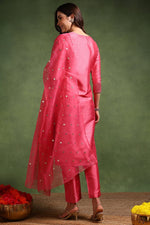Thumbnail for Ahika Pink Poly Silk Solid Yoke Design Kurta Trousers With Dupatta