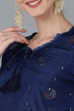 Thumbnail for Ahika Navy Blue Silk Blend Solid Kurta Trousers With Dupatta