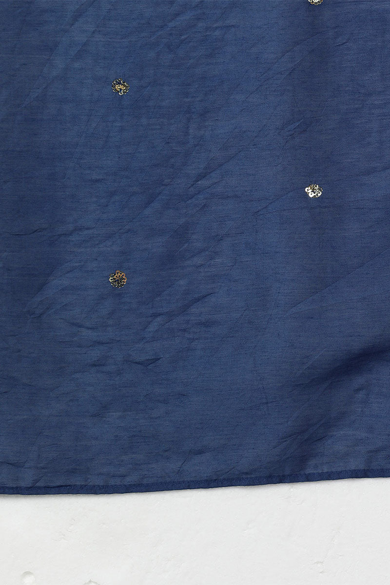 Ahika Navy Blue Silk Blend Solid Kurta Trousers With Dupatta