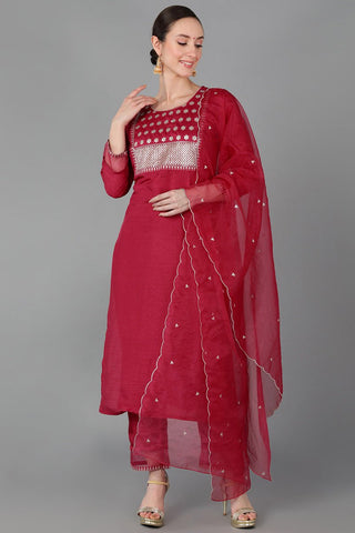 Ahika Fuchsia Poly Silk Straight Kurta Pant With Dupatta - Distacart