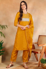 Thumbnail for Ahika Mustard Poly Silk Straight Suit Set