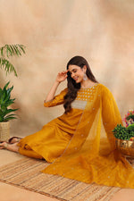 Thumbnail for Ahika Mustard Poly Silk Straight Suit Set