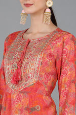 Thumbnail for Ahika Peach Silk Blend Abstract Straight Kurta Trousers With Dupatta