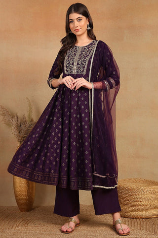 Ahika Purple Silk Blend Anarkali Kurta Pant With Dupatta - Distacart