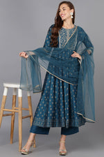 Thumbnail for Ahika Blue Silk Blend Anarkali Kurta Pant With Dupatta