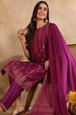 Thumbnail for Ahika Poly Silk Maroon Embroidered Straight Suit Set