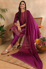 Thumbnail for Ahika Poly Silk Maroon Embroidered Straight Suit Set