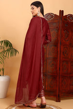 Thumbnail for Ahika Red Silk Blend Embroidered Kurta Pant With Dupatta