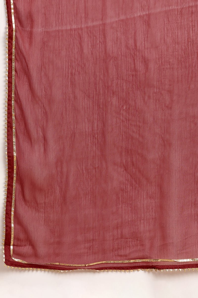 Ahika Red Silk Blend Embroidered Kurta Pant With Dupatta