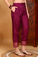 Thumbnail for Ahika Silk Blend Purple Embroidered Straight Kurta Pant With Dupatta