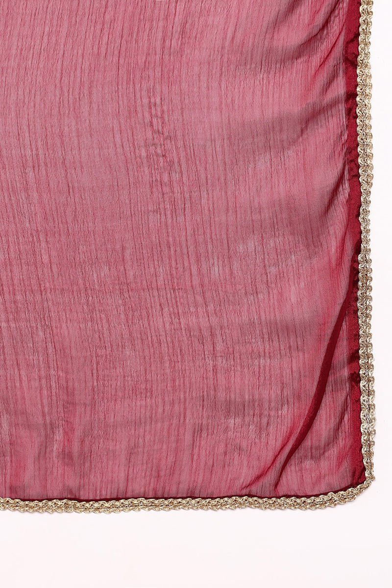 Ahika Maroon Silk Blend Solid Straight Suit Set