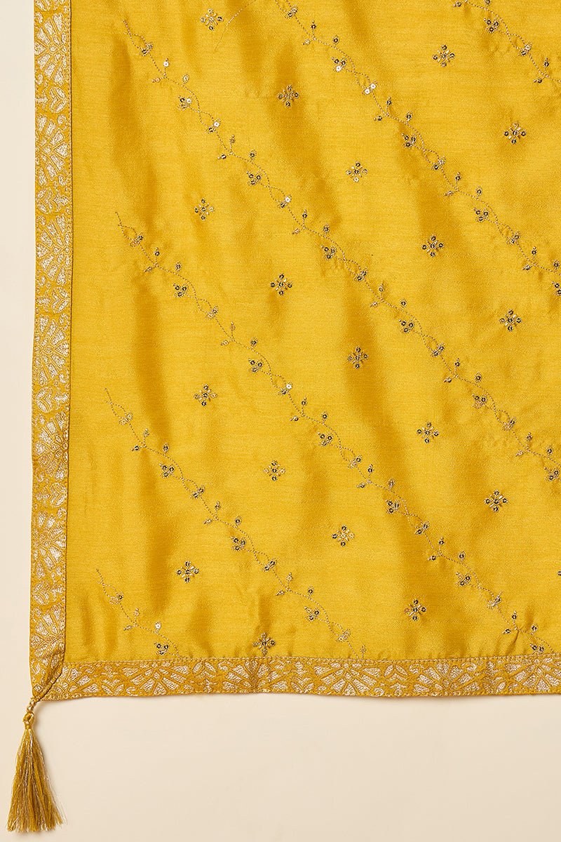 Ahika Silk Blend Mustard Embroidered Straight Kurta Pant With Dupatta