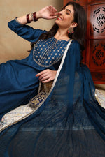 Thumbnail for Ahika Silk Blend Blue Embroidered Straight Kurta Pant With Dupatta