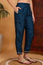 Thumbnail for Ahika Silk Blend Teal Embroidered Straight Kurta Pant With Dupatta