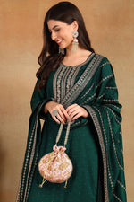 Thumbnail for Ahika Green Silk Blend Straight Kurta Palazzo With Dupatta