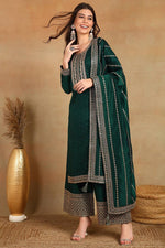 Thumbnail for Ahika Green Silk Blend Straight Kurta Palazzo With Dupatta