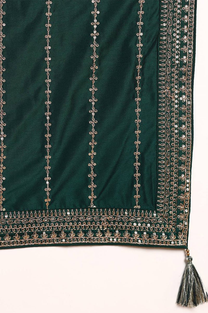 Ahika Green Silk Blend Straight Kurta Palazzo With Dupatta