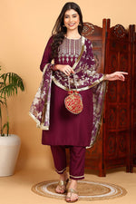Thumbnail for Ahika Purple Silk Blend Yoke Design Kurta Pant With Dupatta