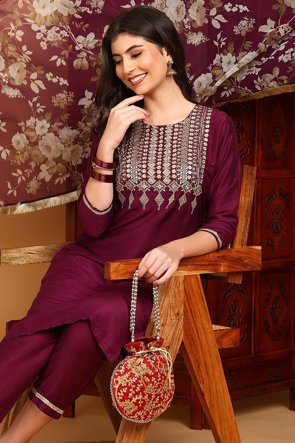 Ahika Purple Silk Blend Yoke Design Kurta Pant With Dupatta