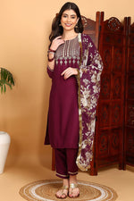 Thumbnail for Ahika Purple Silk Blend Yoke Design Kurta Pant With Dupatta