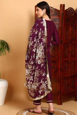 Thumbnail for Ahika Purple Silk Blend Yoke Design Kurta Pant With Dupatta