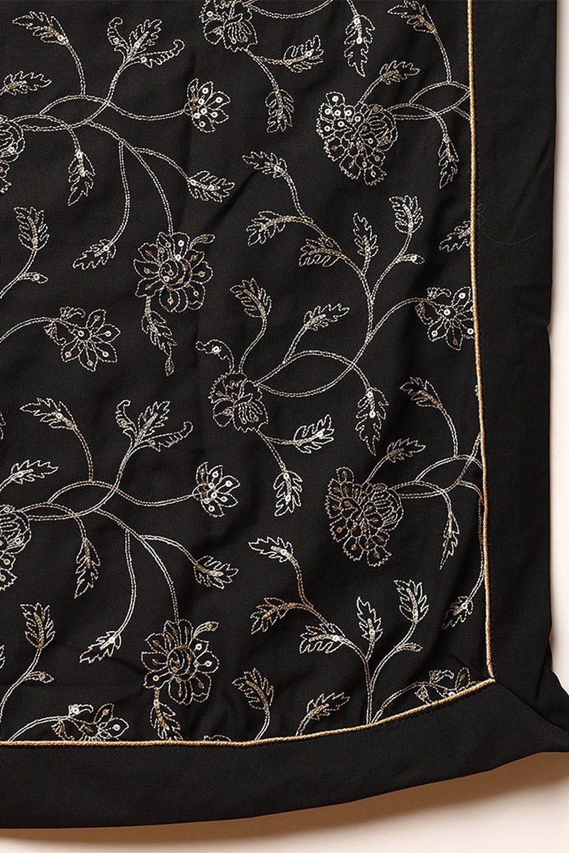 Ahika Black Poly Georgette Solid Embroidered Straight Suit Set