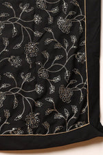 Thumbnail for Ahika Black Poly Georgette Solid Embroidered Straight Suit Set