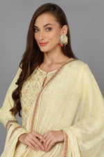 Thumbnail for Ahika Yellow Silk Blend Ethnic Motifs Straight Suit Set - Distacart