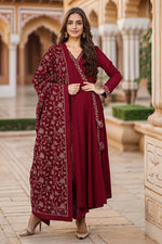 Thumbnail for Ahika Fuschia Poly Georgette Angrakha Pant With Dupatta