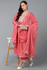 Thumbnail for Ahika Silk Blend Blush Pink Straight Kurta Pant With Dupatta