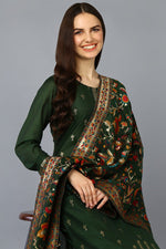 Thumbnail for Ahika Green Silk Blend Ethnic Motifs Straight Suit Set
