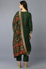 Thumbnail for Ahika Green Silk Blend Ethnic Motifs Straight Suit Set