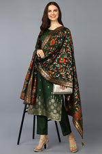 Thumbnail for Ahika Green Silk Blend Ethnic Motifs Straight Suit Set