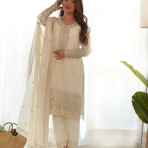 Lehenga Mart Designer Salwar Suit With Kurta, Pant, Dupatta For Women-White - Distacart
