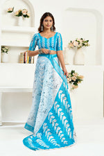 Thumbnail for Joban Fashion White Leaf Linen Ready To Wear Saree With Unstitched Blouse - Distacart