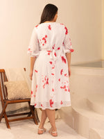 Thumbnail for Janasya Off White Dobby Georgette Tie & Dye Fit & Flare Dress