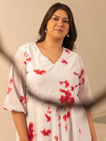 Thumbnail for Janasya Off White Dobby Georgette Tie & Dye Fit & Flare Dress