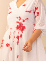 Thumbnail for Janasya Off White Dobby Georgette Tie & Dye Fit & Flare Dress