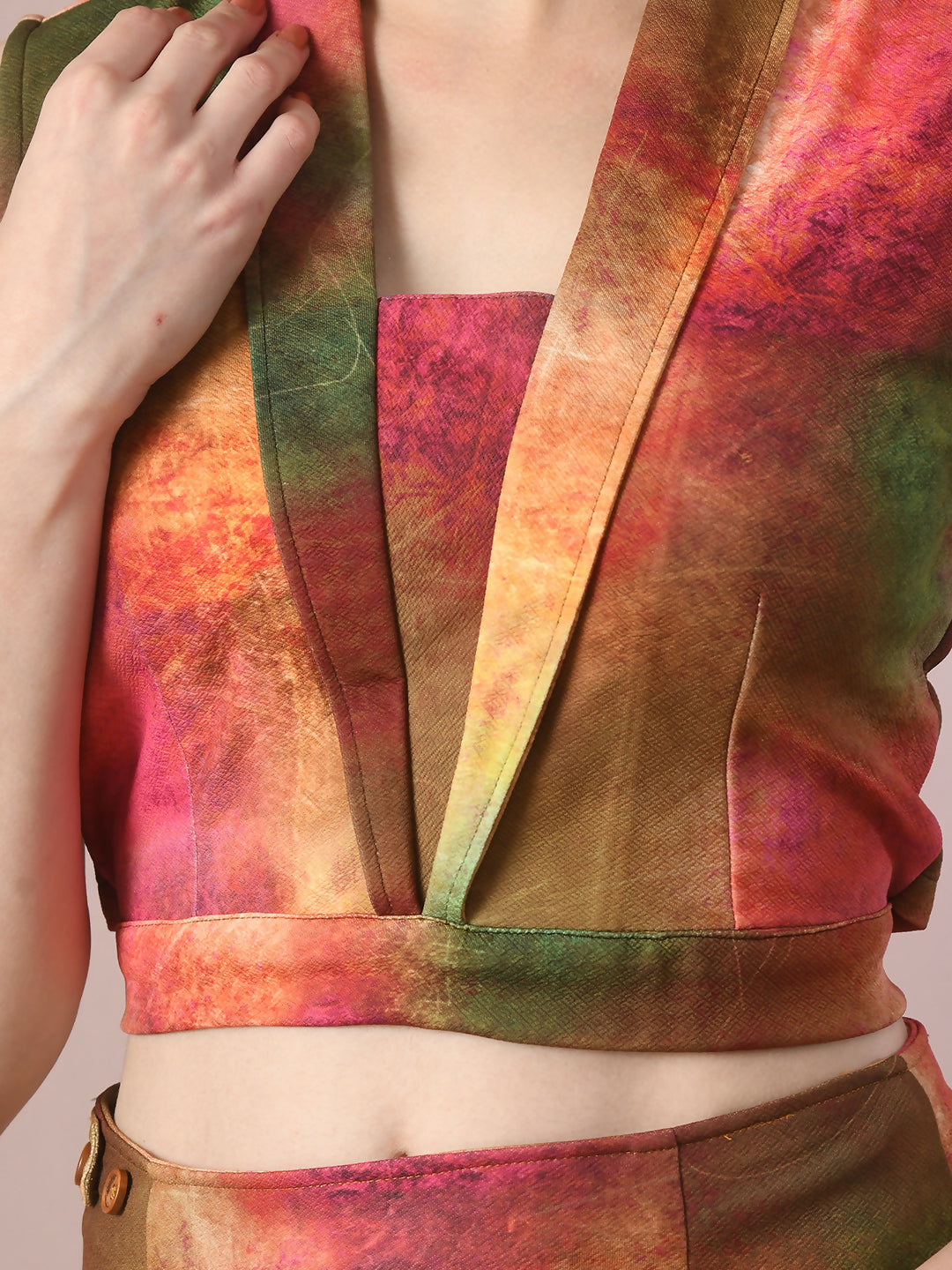 Myshka Women's Multi Printed Shawl Neck Party Top With Skirt Co-ord set - Distacart