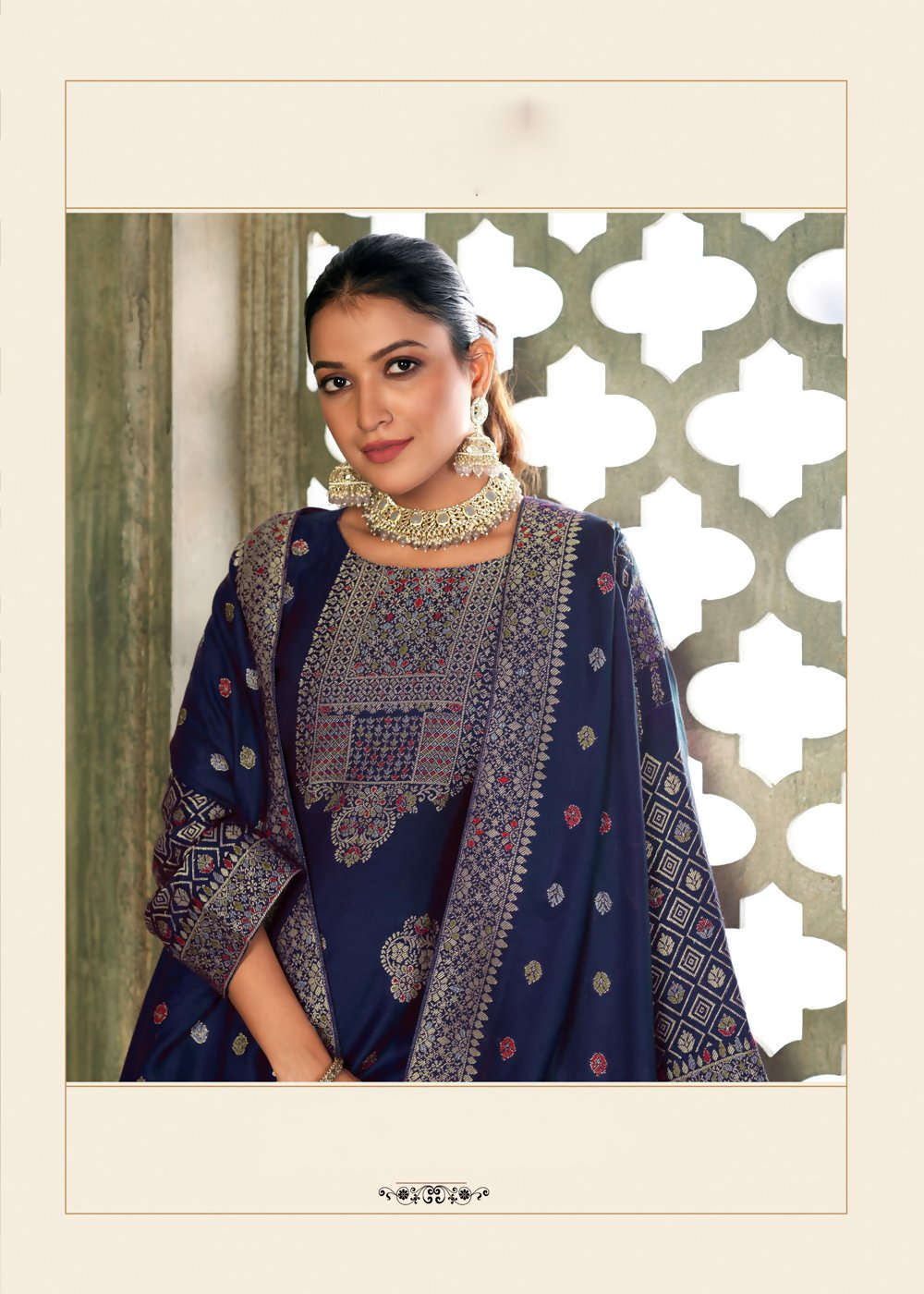 Blue Viscose Pasmina Mina Work Kurta & Bottom with Dupatta - Paridhi - Distacart