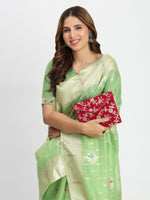 Thumbnail for Astita Linen Cotton Light Green Saree