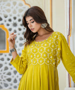 Thumbnail for Kaajh Women's Yellow Embroidered Ethnic Gown - Distacart