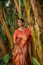 Thumbnail for Jyoti Fashion Women's Peach Kanjivaram Silk Zari Woven Saree with Blouse - Distacart
