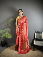Thumbnail for Joban Fashion Peach Banarasi Soft Silk Woven Butti Saree - Distacart