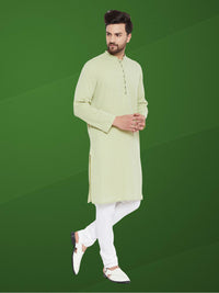 Thumbnail for Even Apparels Men's Solid Green Linen Kurta - Distacart