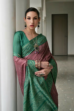 Thumbnail for Vishnu Weaves Women's Green Soft Tussar Silk Printed Saree with Blouse