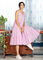 Thumbnail for Pimu Midi Dress with Embroidered for Women - Peach